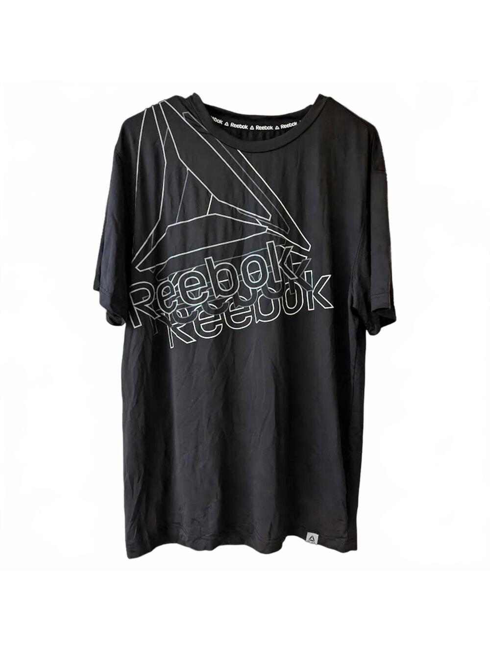 Reebok Black Graphic Logo T Shirt Mens M Performance Activewear Tee 21x29 Y2K